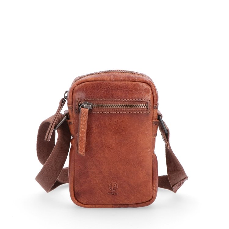 Malá kožená crossbody Poyem materiál kože zapínanie na zips farba koňaková veľkosť malá 2220 Poyem KO Spredu