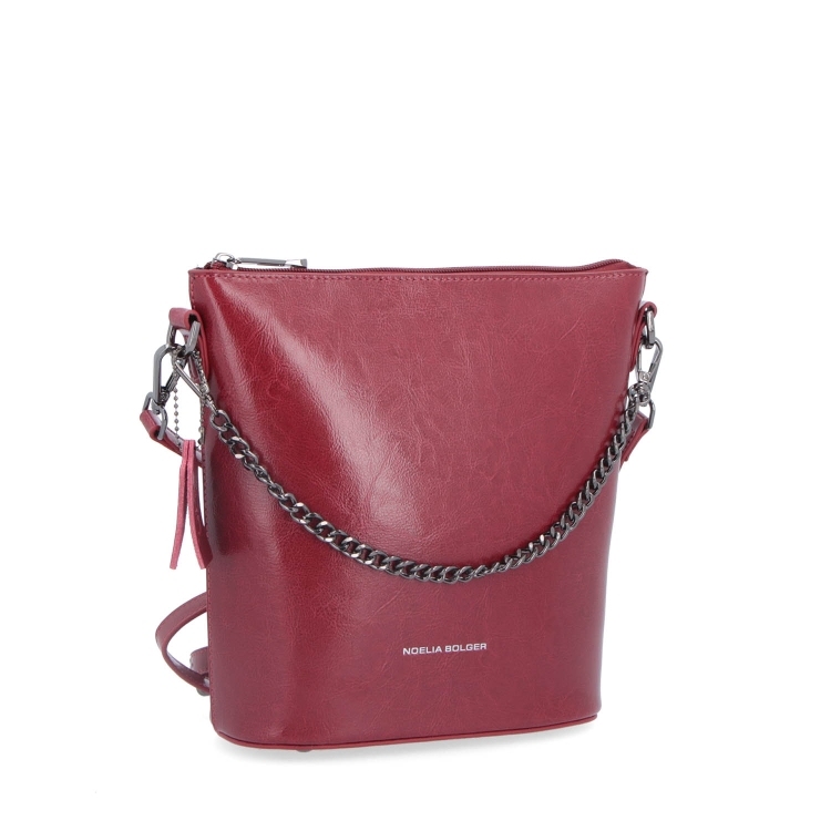 Elegantná kožená crossbody s retiazkou Noelia Bolger materiál kože zapínanie na zips farba červená veľkosť malá NB 0048 TCV