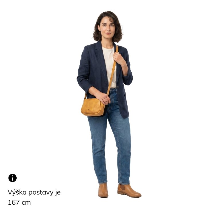 Minimalistická kožená crossbody kabelka Noelia Bolger materiál kože zapínanie na zips farba žltá veľkosť malá NB 2417 ZLU Na postave