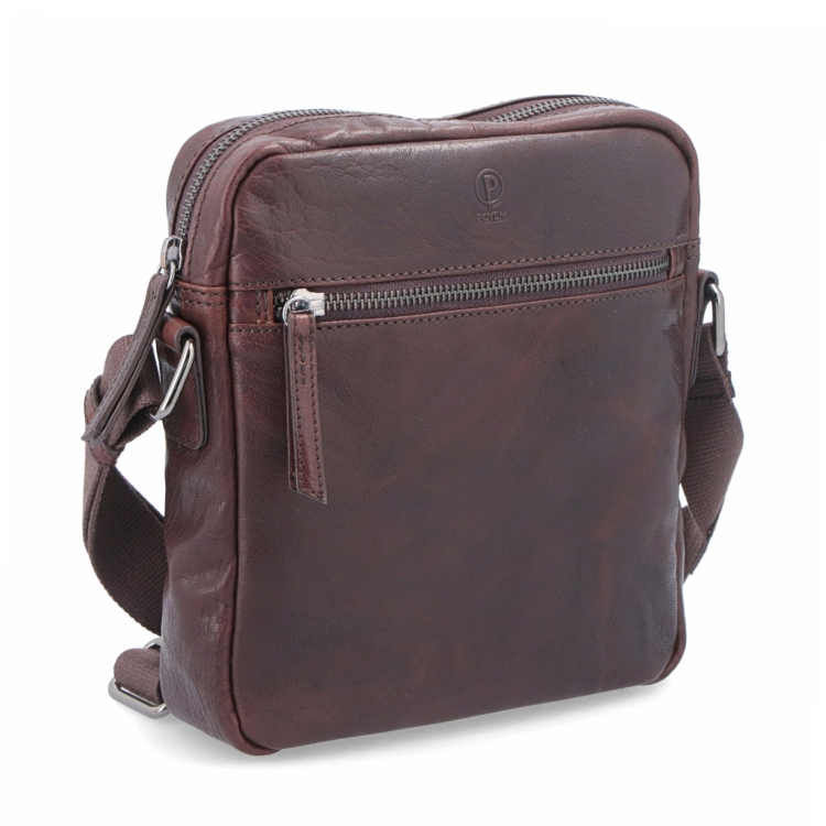 Kožená crossbody taška s vreckami Poyem materiál kože farba hnedá veľkosť malá 2206 Poyem H