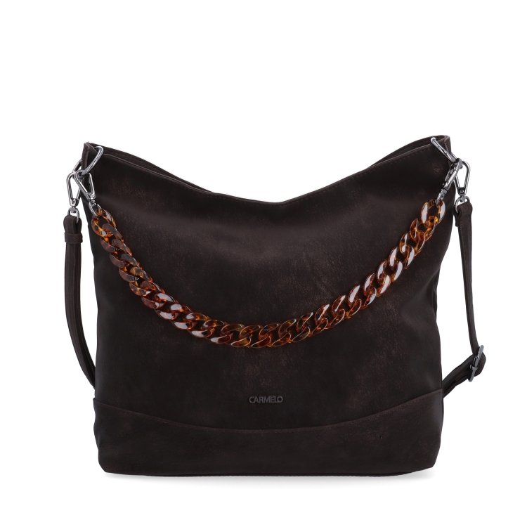 Štýlová crossbody kabelka s odnímateľným reťazom Carmelo materiál syntetická koža zapínanie na zips farba hnedá veľkosť stredná 4660 TH Spredu