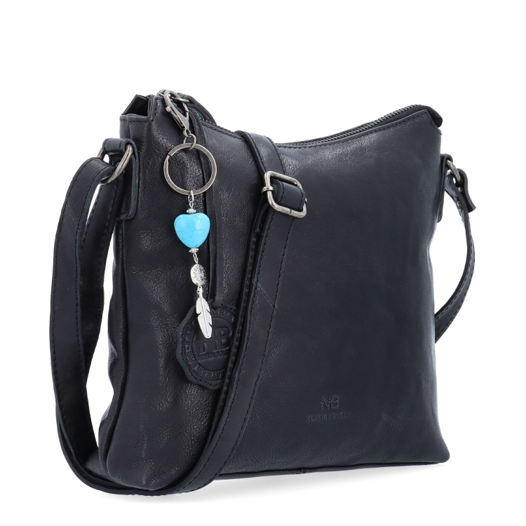 Kožená crossbody kabelka s hravým príveskom Noelia Bolger materiál kože zapínanie na zips farba čierna veľkosť malá NB 3100 C