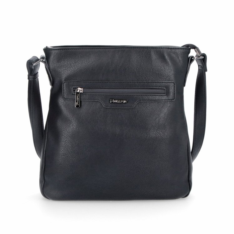 Crossbody kabelka s vonkajšími vreckami Tangerin materiál syntetická koža zapínanie na zips farba čierna veľkosť stredná 8008 C Spredu