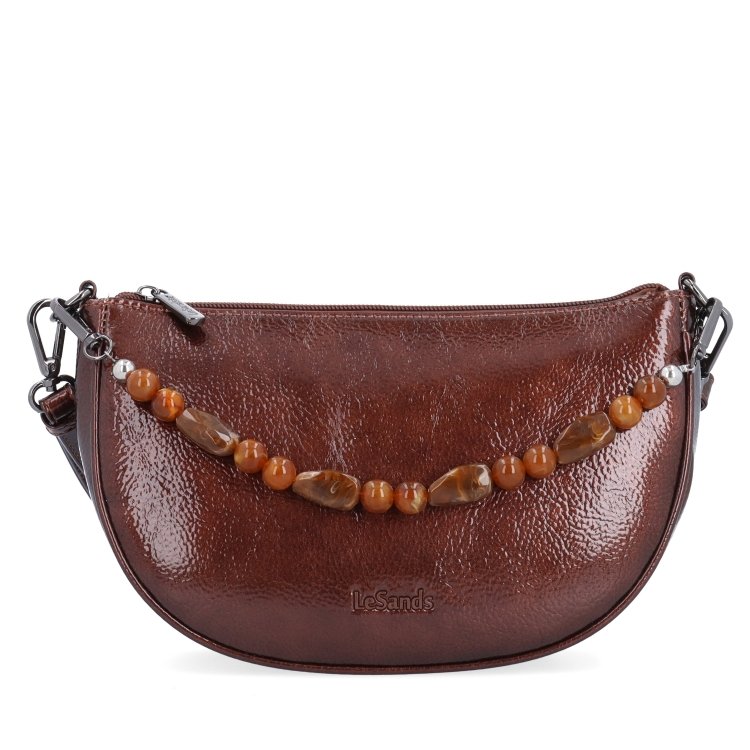 Štýlová crossbody kabelka s odnímateľnou ozdobnou retiazkou Le Sands materiál syntetická koža zapínanie na zips farba hnedá veľkosť malá 4639 H Spredu