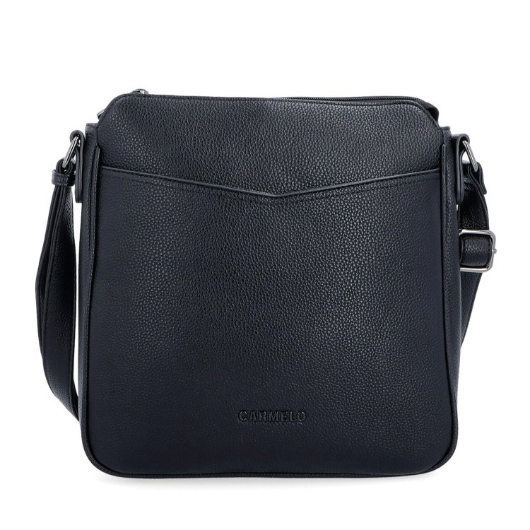 Stredná crossbody kabelka s predným vreckom na cvoček Carmelo materiál syntetická koža zapínanie na zips farba čierna veľkosť stredná 4331 C Spredu