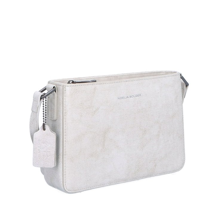 Elegantná, pevnejšia kožená crossbody kabelka Noelia Bolger materiál kože zapínanie na zips farba biela veľkosť malá NB 0103 OW
