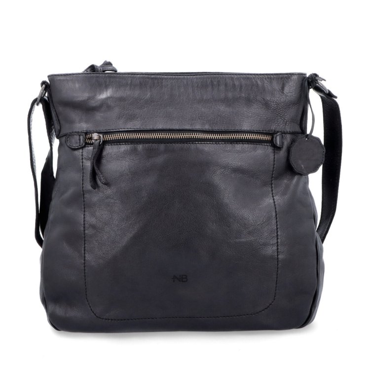 Vintage kožená crossbody kabelka Noelia Bolger materiál kože zapínanie na zips farba čierna veľkosť stredná NB 2004 C Spredu