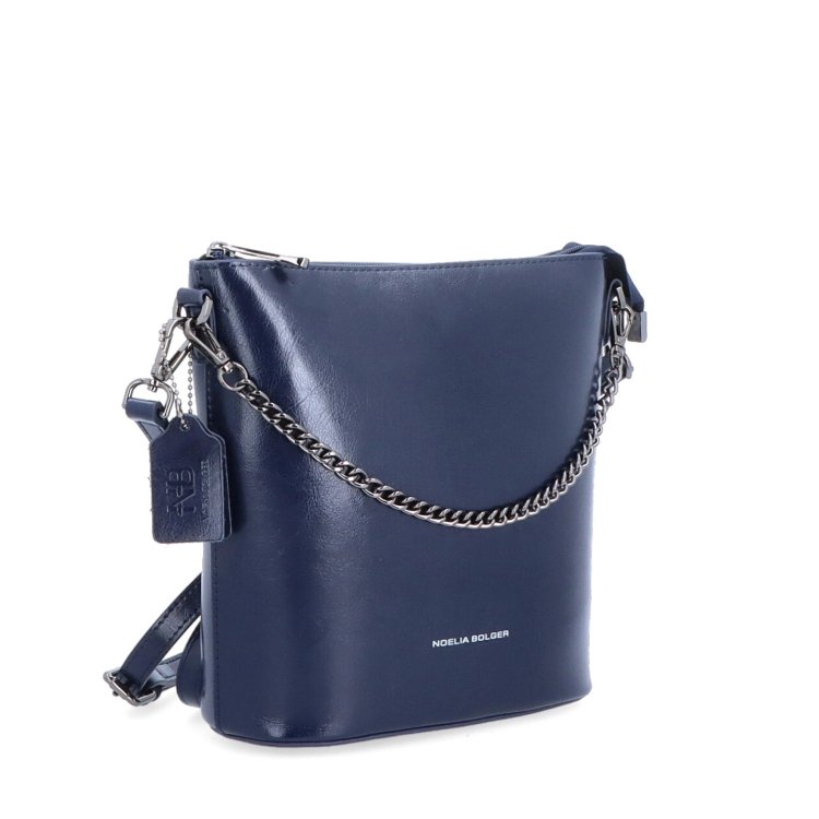 Elegantná kožená crossbody s retiazkou Noelia Bolger materiál kože zapínanie na zips farba modrá veľkosť malá NB 0048 TM