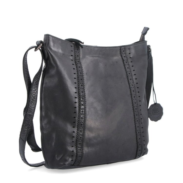 Kožená kabelka s perforáciou a nastaviteľným crossbody popruhom Noelia Bolger materiál kože zapínanie na zips farba čierna veľkosť stredná NB 2029 C