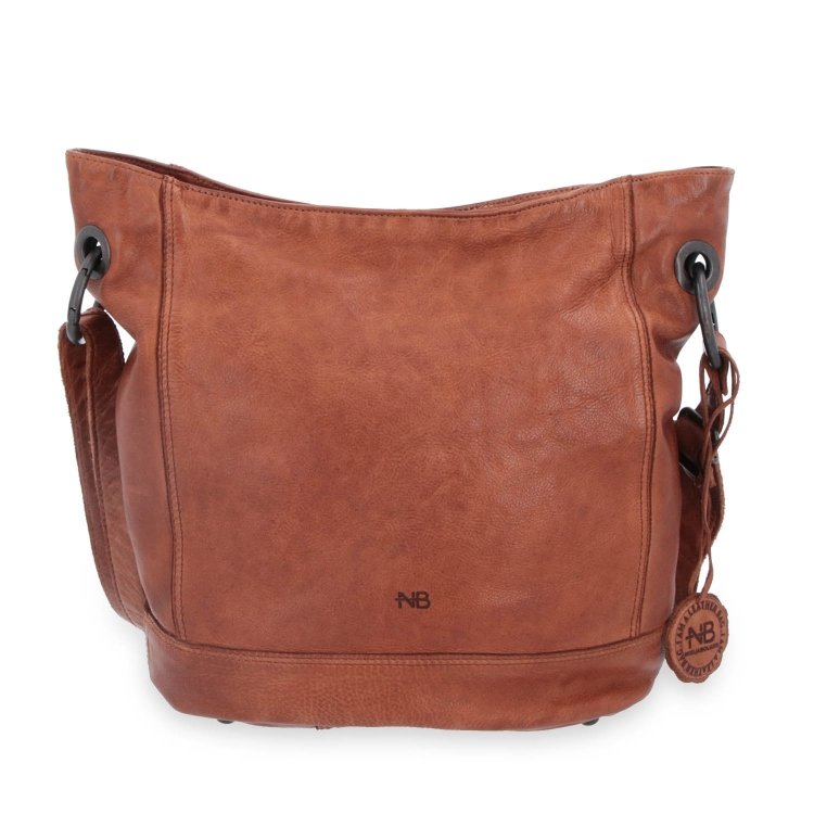 Kožená crossbody kabelka s dizajnovým prešívaním Noelia Bolger materiál kože zapínanie na zips farba koňaková veľkosť stredná NB 2089 KO Spredu