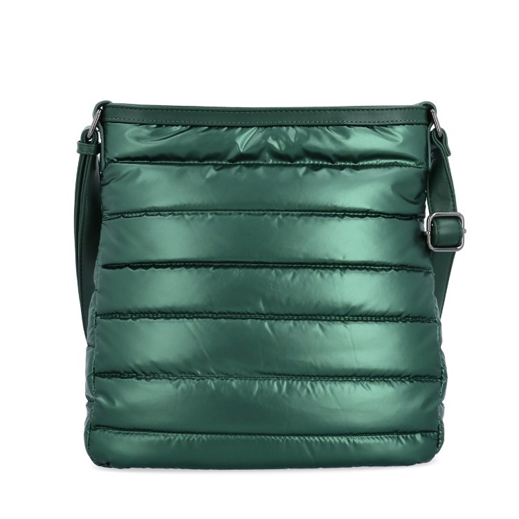 Moderná dámska kabelka z nadýchaného nylonu Carmelo materiál nylon zapínanie na zips farba zelená veľkosť stredná 4382 ZE Spredu
