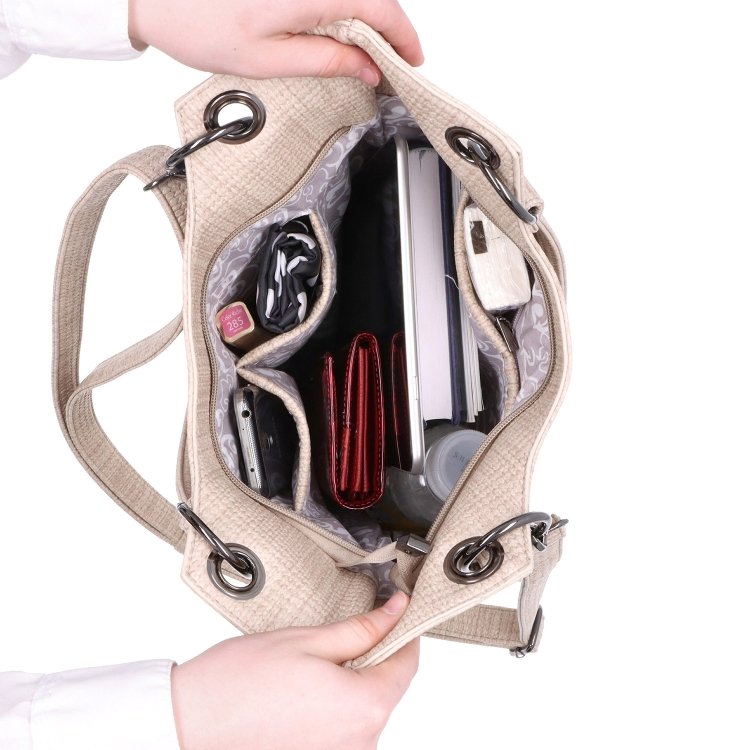 Mestská kabelka s odnímateľným crossbody popruhom Carmelo materiál syntetická koža zapínanie na zips farba béžová veľkosť stredná 4395 K Vnútro