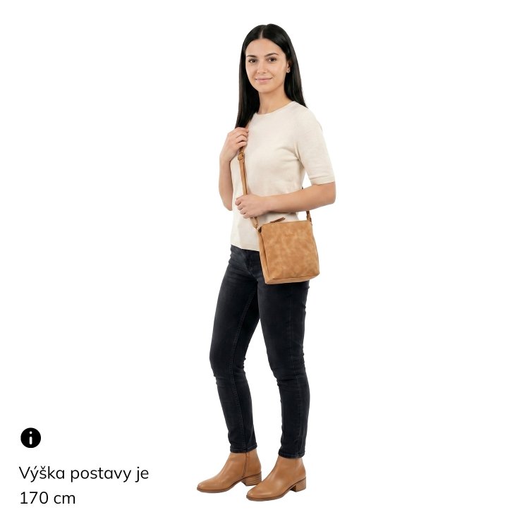 Praktická crossbody kabelka so štruktúrovaným vnútrom Tangerin materiál syntetická koža zapínanie na zips farba béžová veľkosť malá 1117 BE Na postave