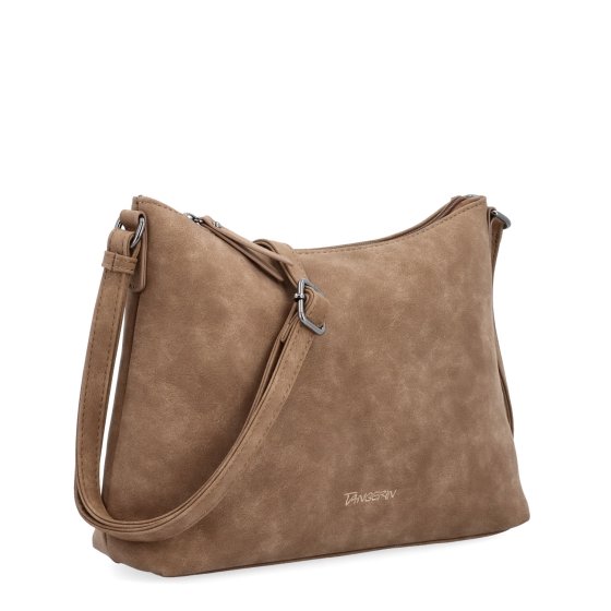 Dámska elegantná crossbody kabelka Tangerin materiál syntetická koža zapínanie na zips farba taupe veľkosť malá 1110 T