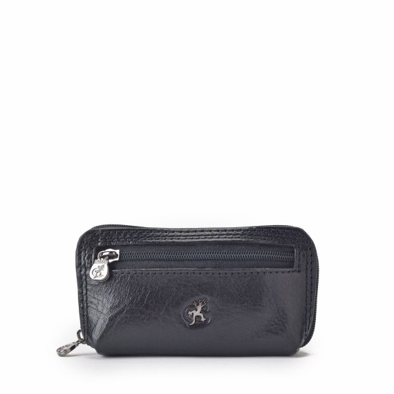 Kožená kľúčenka na zips Cosset materiál kože zapínanie na zips farba čierna veľkosť malá 4475 Komodo C