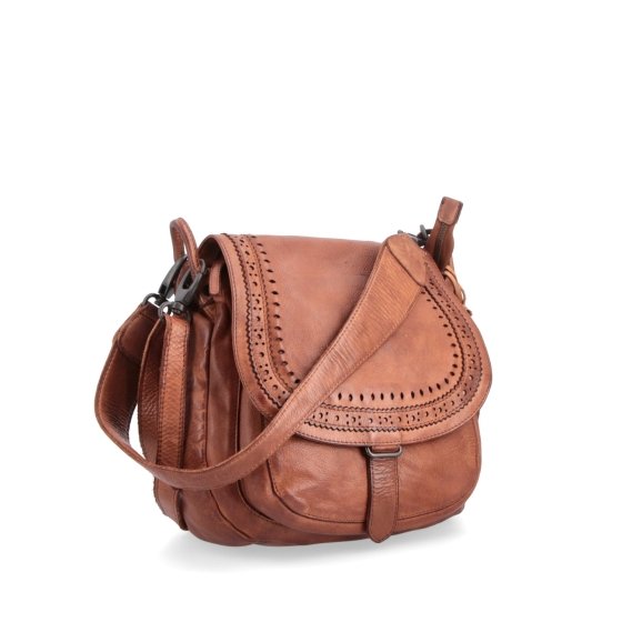 Kožená crossbody kabelka so zdobenou chlopňou Noelia Bolger materiál kože zapínanie s chlopňou farba koňaková veľkosť stredná NB 2030 KO