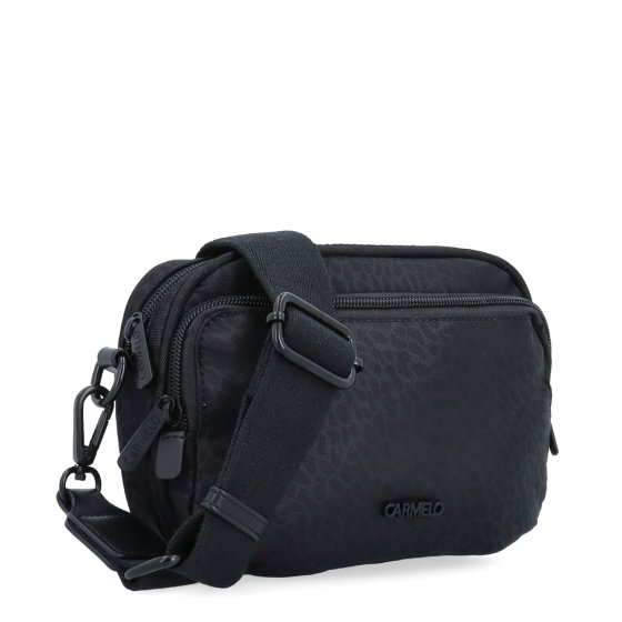 Nylonová crossbody kabelka so širokým popruhom a predným vreckom Carmelo materiál nylon zapínanie na zips farba čierná veľkosť malá 6613 C LE