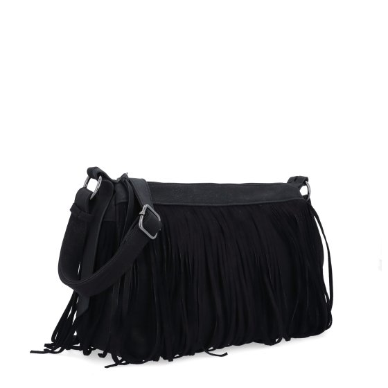 Štýlová crossbody kabelka so strapcami Carmelo materiál syntetická koža zapínanie na zips farba čierna veľkosť stredná 4674 C