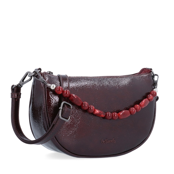 Štýlová crossbody kabelka s odnímateľnou ozdobnou retiazkou Le Sands materiál syntetická koža zapínanie na zips farba vínová veľkosť malá 4639 BO