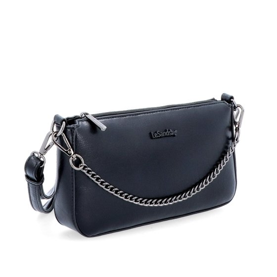 Malá crossbody kabelka s ozdobnou retiazkou Le Sands materiál syntetická koža zapínanie na zips farba čierna veľkosť malá 7714 C