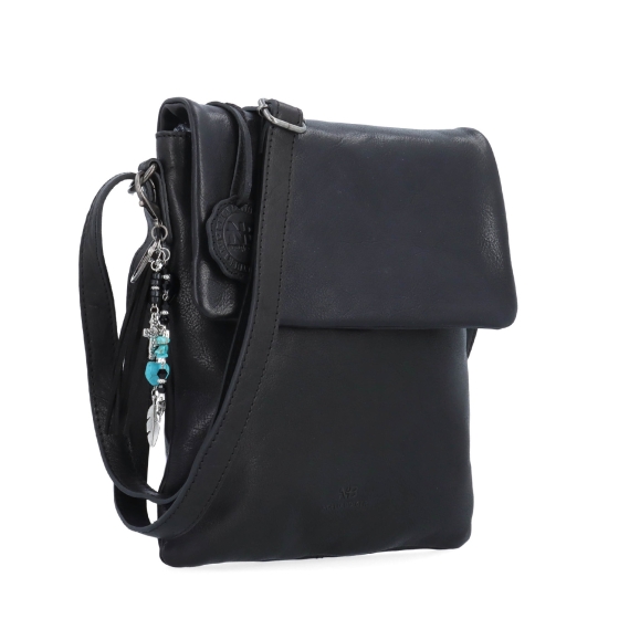 Kožená crossbody kabelka s chlopňou a príveskom Noelia Bolger materiál kože zapínanie s chlopňou farba čierna veľkosť malá NB 3108 C