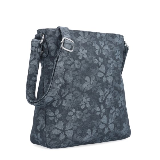Crossbody kabelka s jemným kvetinovým vzorom Carmelo materiál syntetická koža zapínanie na zips farba čierna veľkosť stredná 4601 C