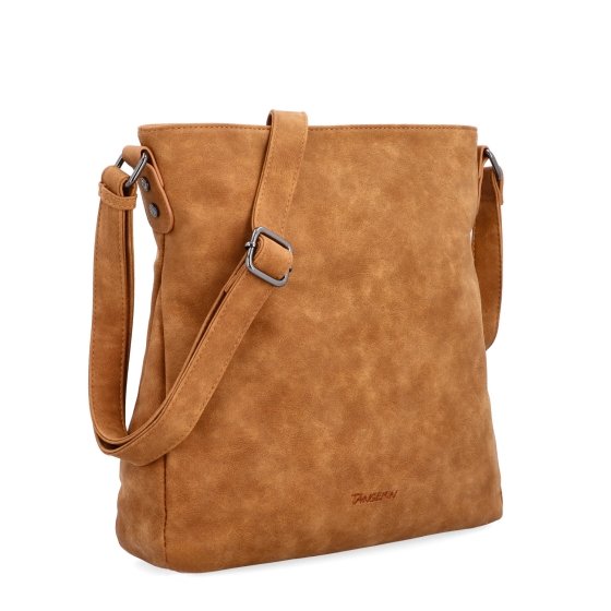 Štýlová crossbody kabelka s čistým dizajnom Tangerin materiál syntetická koža zapínanie na zips farba koňaková veľkosť stredná 1101 KO