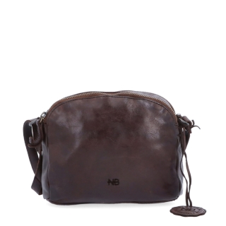 Kvalitná kožená crossbody kabelka Noelia Bolger materiál kože zapínanie na zips farba hnedá veľkosť malá NB 2408 H Spredu