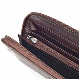 Kožená peňaženka peračník Cosset materiál kože zapínanie na zips farba hnedá veľkosť veľká 4492 Komodo H Detail