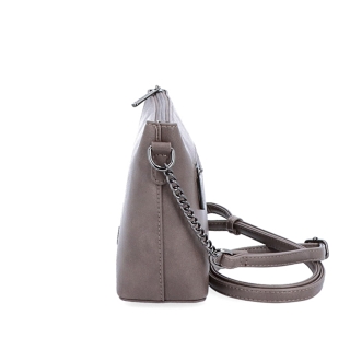 Spoločenská crossbody kabelka s retiazkou Le Sands materiál syntetická koža zapínanie na zips farba taupe veľkosť malá 7708 T Z boku