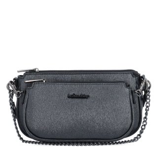 Crossbody kabelka s odnímateľnou kapsičkou a retiazkou Le Sands materiál syntetická koža zapínanie na zips farba čierna veľkosť malá 4609 C Spredu
