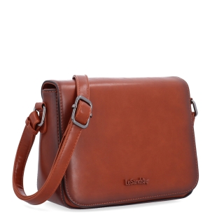 Nadčasová crossbody kabelka s chlopňou Le Sands materiál syntetická koža zapínanie s chlopňou farba koňaková veľkosť malá 7724 KO