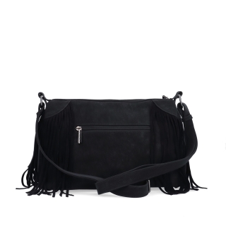 Štýlová crossbody kabelka so strapcami Carmelo materiál syntetická koža zapínanie na zips farba čierna veľkosť stredná 4674 C Zozadu