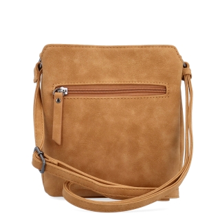 Praktická crossbody kabelka so štruktúrovaným vnútrom Tangerin materiál syntetická koža zapínanie na zips farba koňaková veľkosť malá 1117 CAM Zozadu