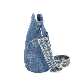Crossbody kabelka s dekoratívnym vzorom a širokým popruhom Indee materiál syntetická koža zapínanie na zips farba modrá veľkosť malá 6343 M Z boku