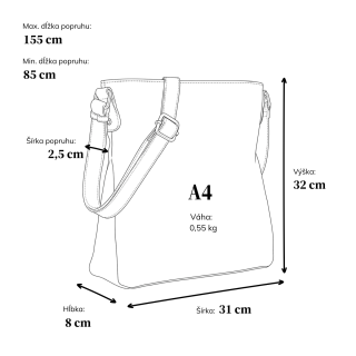 Crossbody kabelka s jednoduchým prešívaním Tangerin materiál syntetická koža zapínanie na zips farba zelená veľkosť stredná 8003 TZE Rozmery