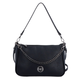 Kožená crossbody kabelka so striebornou retiazkou Noelia Bolger materiál kože zapínanie na zips farba čierna veľkosť malá NB 3015 C Spredu