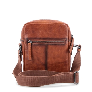 Malá kožená crossbody Poyem materiál kože zapínanie na zips farba koňaková veľkosť malá 2213 Poyem KO Zozadu