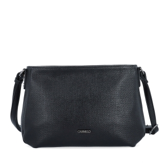 Praktická a elegantná crossbody kabelka Carmelo materiál syntetická koža zapínanie na zips farba čierna veľkosť stredná 4605 C Spredu