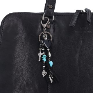 Väčšia kožená kabelka cez rameno s príveskom Noelia Bolger materiál kože zapínanie na zips farba čierna veľkosť veľká NB 3112 C Detail