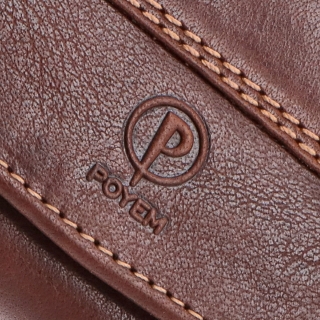 Kožená s dvoma zipsami Poyem materiál kože zapínanie na cvok farba hnedá veľkosť veľká 5224 Poyem H Logo