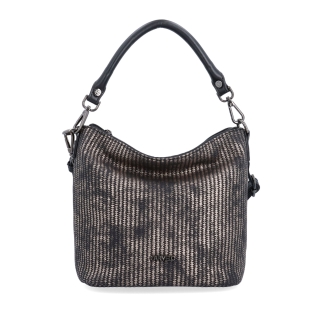 Štýlová crossbody kabelka s originálnym vzorom Carmelo materiál syntetická koža zapínanie na zips farba metalíza veľkosť malá 4380 BR Spredu