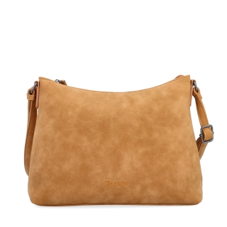 Dámska elegantná crossbody kabelka Tangerin materiál syntetická koža zapínanie na zips farba koňaková veľkosť malá 1110 CAM Spredu