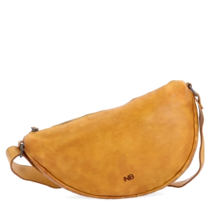 Asymetrická kožená moonbag kabelka Noelia Bolger materiál kože zapínanie na zips farba žltá veľkosť malá NB 2413 ZLU Spredu