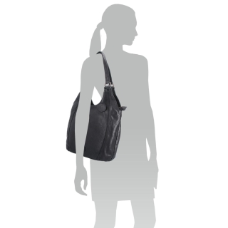 Elegantná kožená shopper kabelka s prešívaním Noelia Bolger materiál kože zapínanie na zips farba čierna veľkosť stredná NB 2044 C Na postave