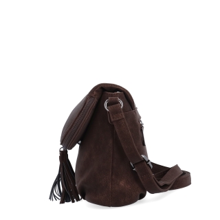 Štýlová crossbody kabelka s praktickou klopou Carmelo materiál syntetická koža zapínanie na zips farba hnedá veľkosť malá 4661 H Z boku