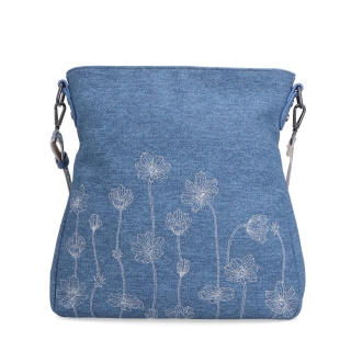 Priestranná crossbody taška s odnímateľným popruhom Indee materiál syntetická koža zapínanie na zips farba modrá veľkosť stredná 6336 M Spredu