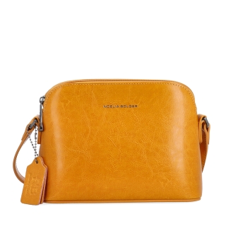 Luxusná malá kožená crossbody kabelka Noelia Bolger materiál kože zapínanie na zips farba žltá veľkosť malá NB 0080 ZLU Spredu