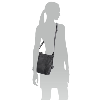 Kožená kabelka s perforáciou a nastaviteľným crossbody popruhom Noelia Bolger materiál kože zapínanie na zips farba čierna veľkosť stredná NB 2029 C Na postave