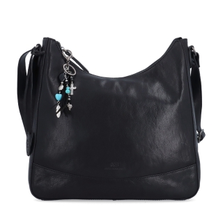 Kožená crossbody kabelka s moderným príveskom Noelia Bolger materiál kože zapínanie na zips farba čierna veľkosť stredná NB 3106 C Spredu